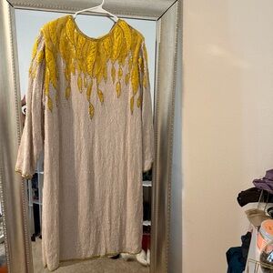 Judith Ann Creations Inc. 100% Silk Yellow and Cream Beaded Dress